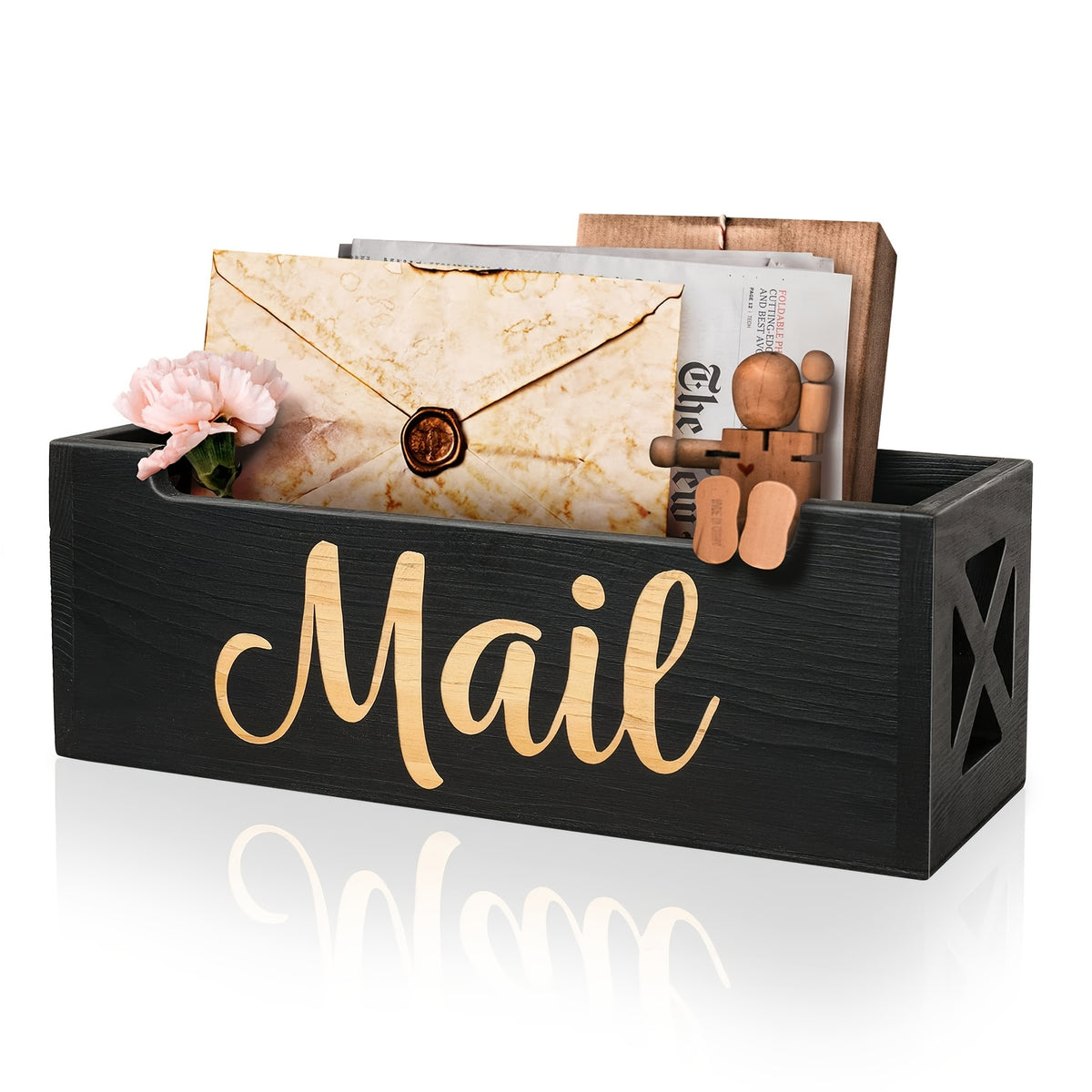 wooden mail holder storage organizer box rustic brown wood