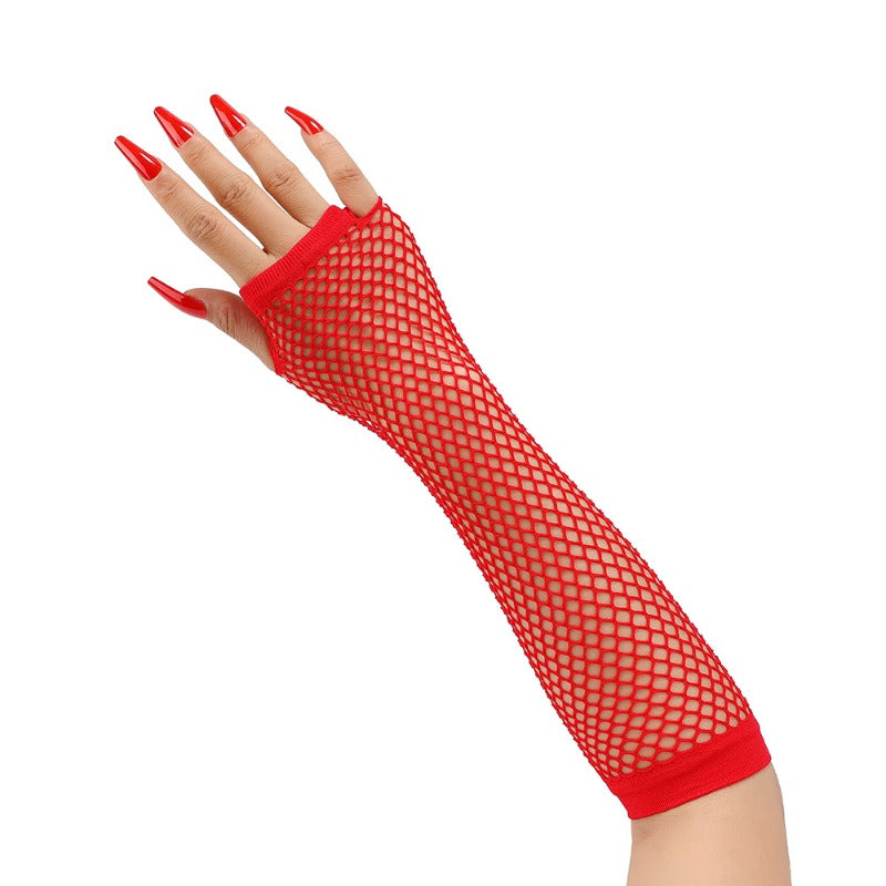 pair womens long   net gloves fingerless mesh