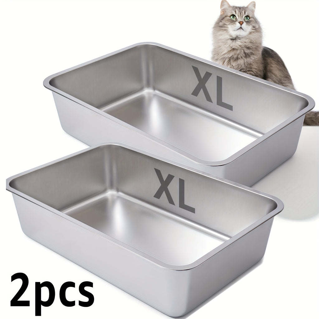 2pcs stainless steel cat litter box 6 deep stainless steel