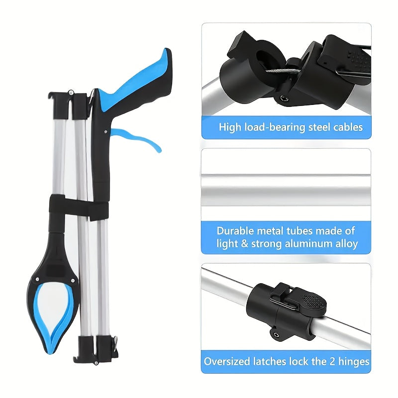 tri fold blue extra long 43 inch foldable trash grabber