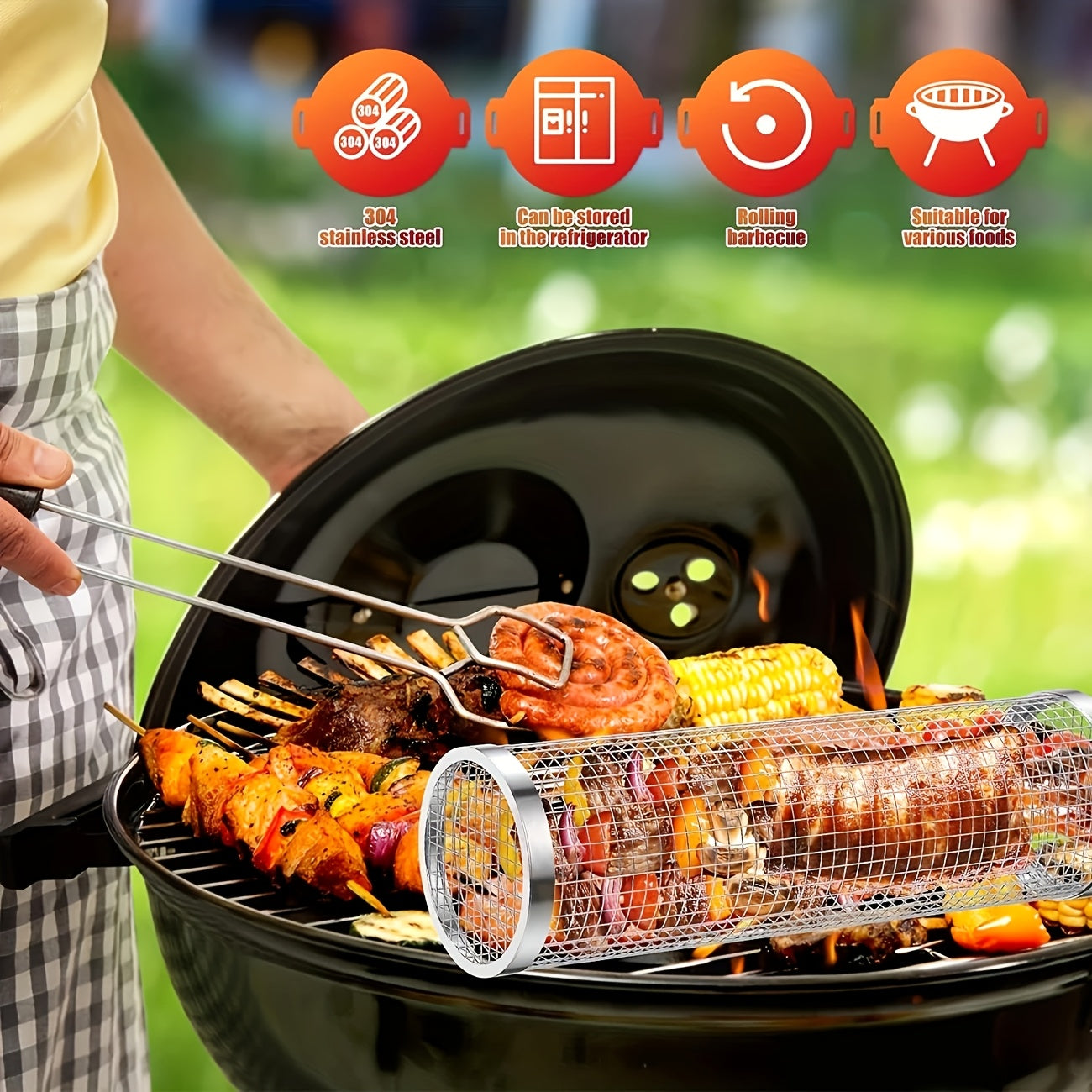 3pcs portable stainless steel bbq grill set stainless steel