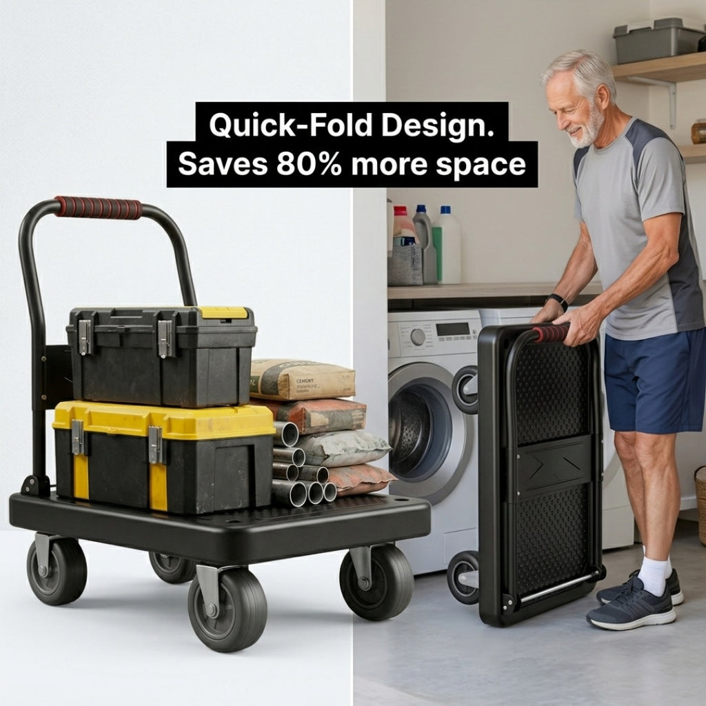folding heavy-duty handcart,   handcart,   truck,   trolley, silent tpr wheels, thickened frame (1600/980/480/220 lbs), suitable for home renovation, material handling, moving, large item transportation,   and garages. - tools & home improvement