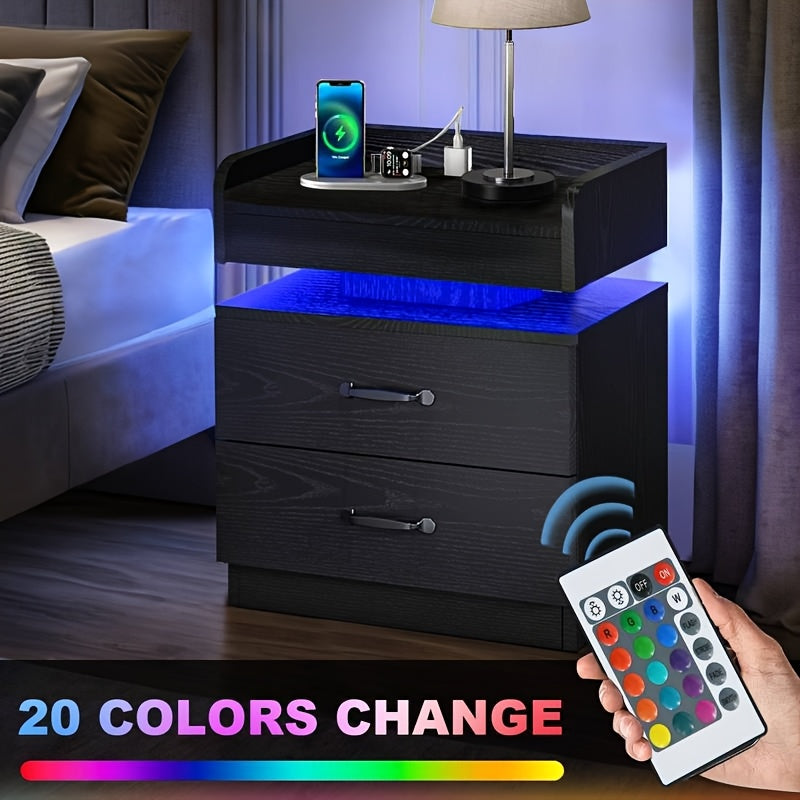 modern led bedside table charging station wooden bedside