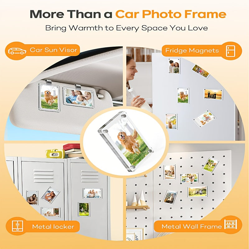 2pcs set 1 photo frame 1 clip magnetic car sun visor photo