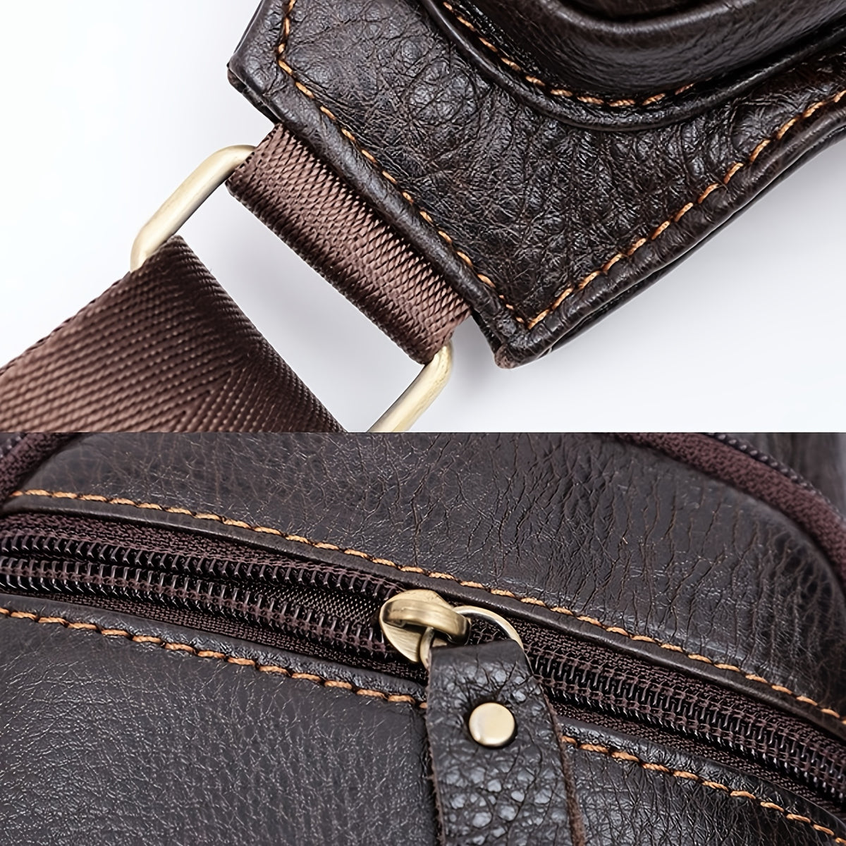 mens genuine cowhide belt bag multiple zipper compartments