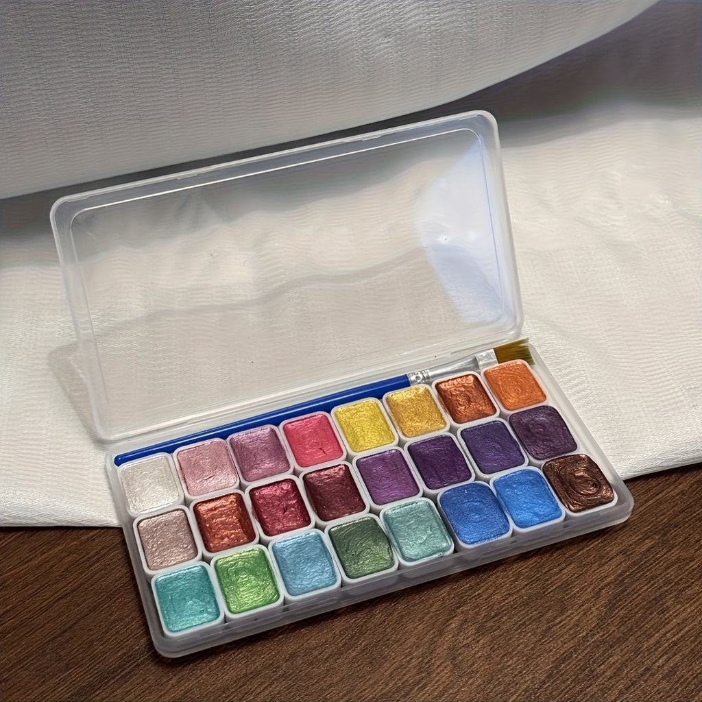 24 colors mini pearlescent watercolor pigment portable metal