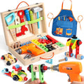 44pcs wooden kids tool set electric drill apron storage box