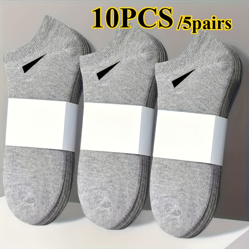 10pcs 5 pairs womens casual solid color socks breathable