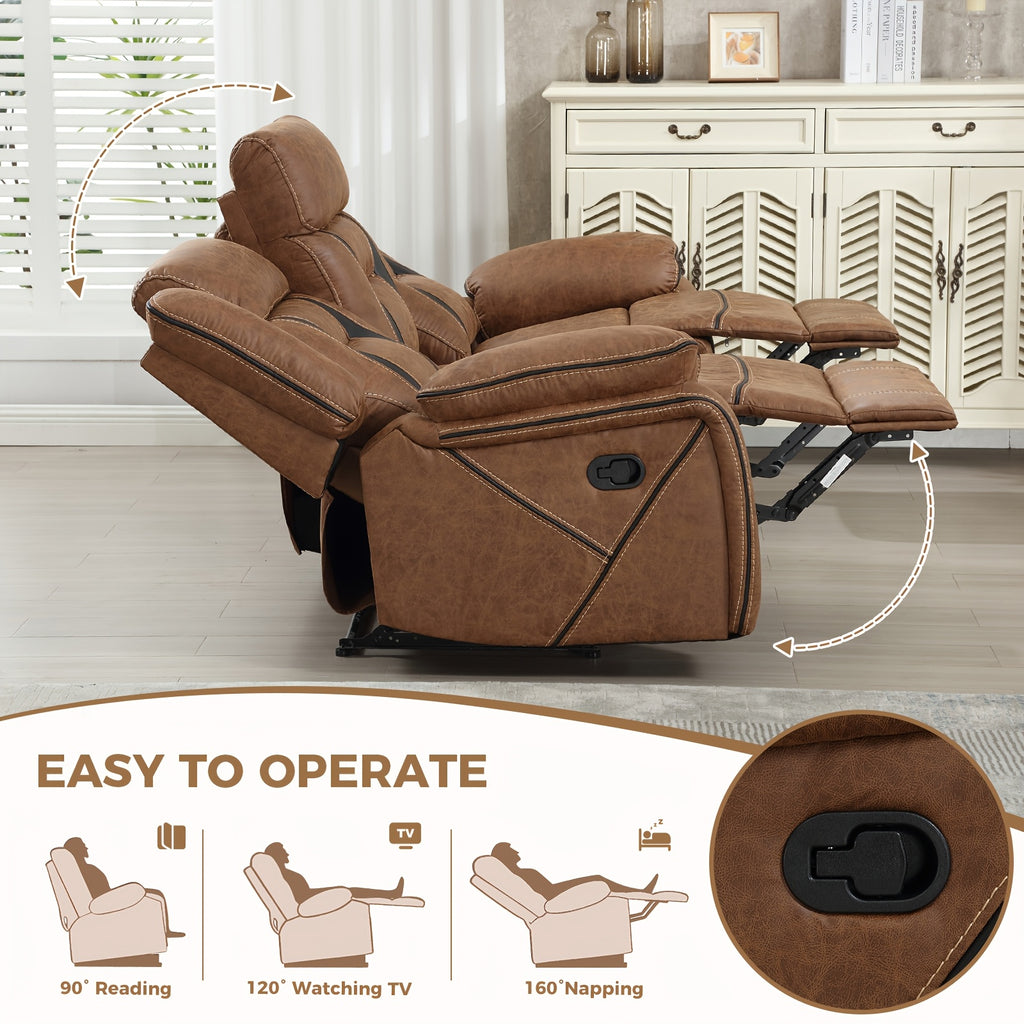 faux leather manual recliner set 3 seat sofa loveseat