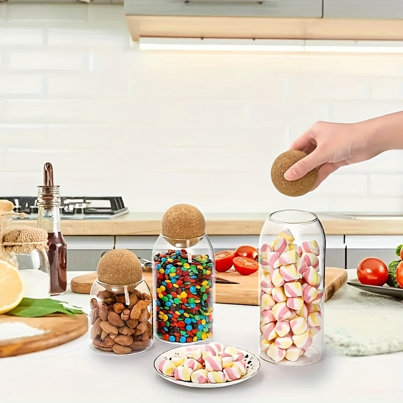 3pcs glass storage container spherical cork stopper 17 oz
