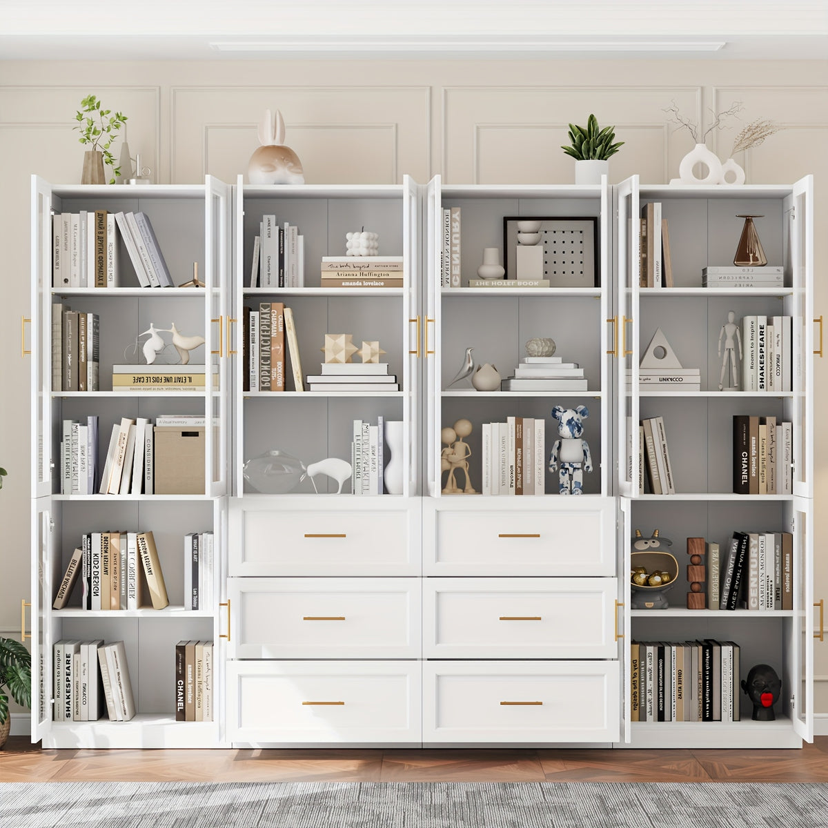 modular bookshelf display cabinet set glass doors drawers 5