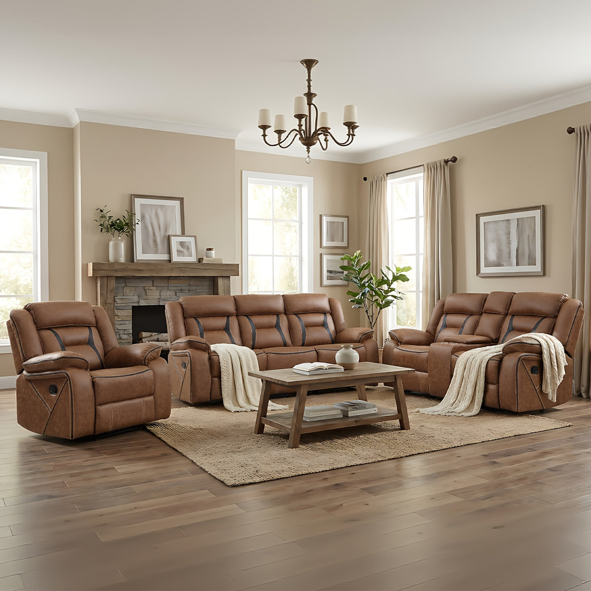 faux leather manual recliner set 3 seat sofa loveseat