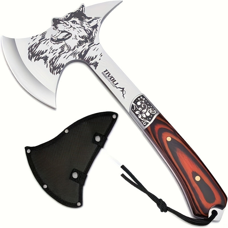 13 inch camping axe wolf pattern survival short handle nylon