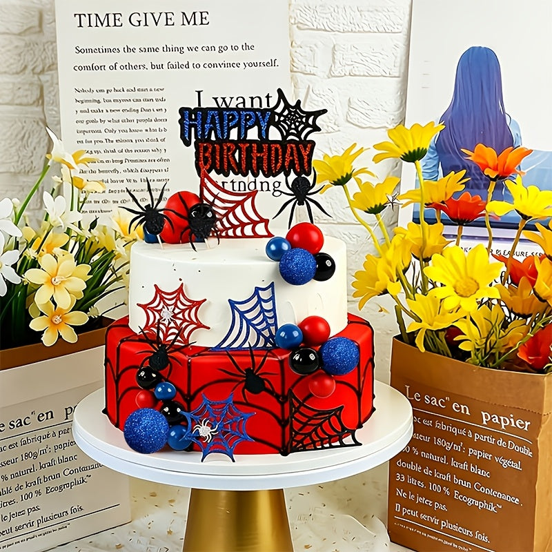 32pcs   web birthday ball cake decorations black red