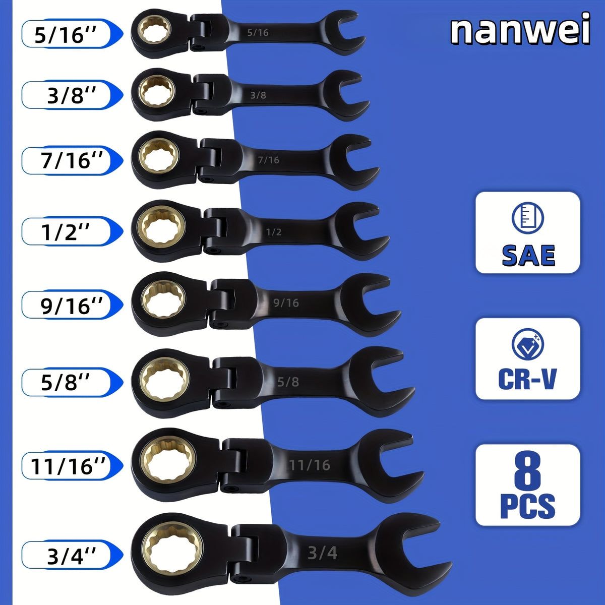 8pcs set scratching head short ratchet combination wrench