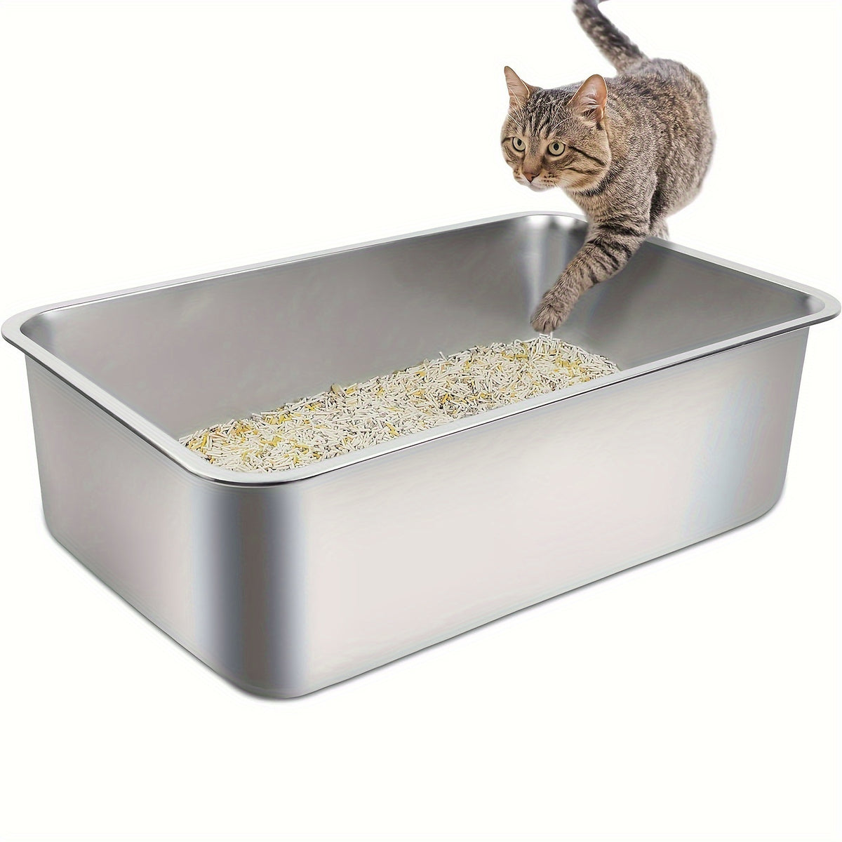 2pcs stainless steel cat litter box 6 deep stainless steel