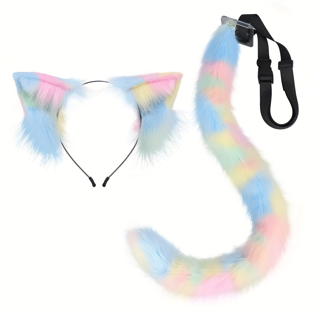 christmas gift 2pcs plush cat set fluffy ear headband
