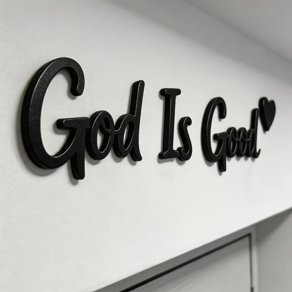 4  god good wall art set script word sign heart