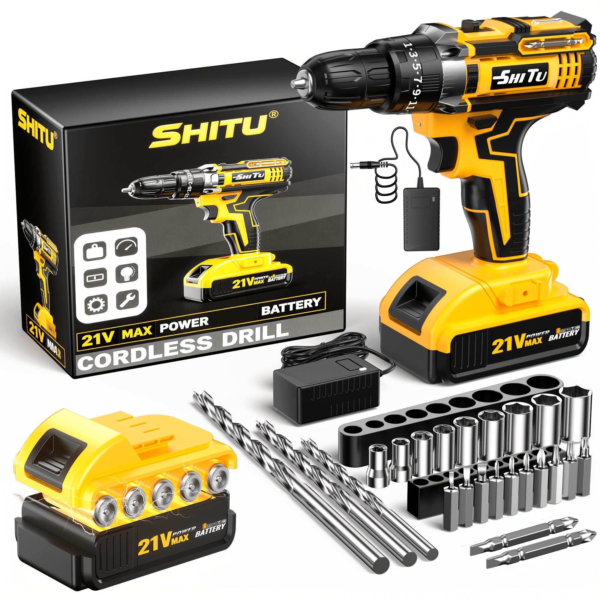 2026 21v cordless drill kit tool box fast charging