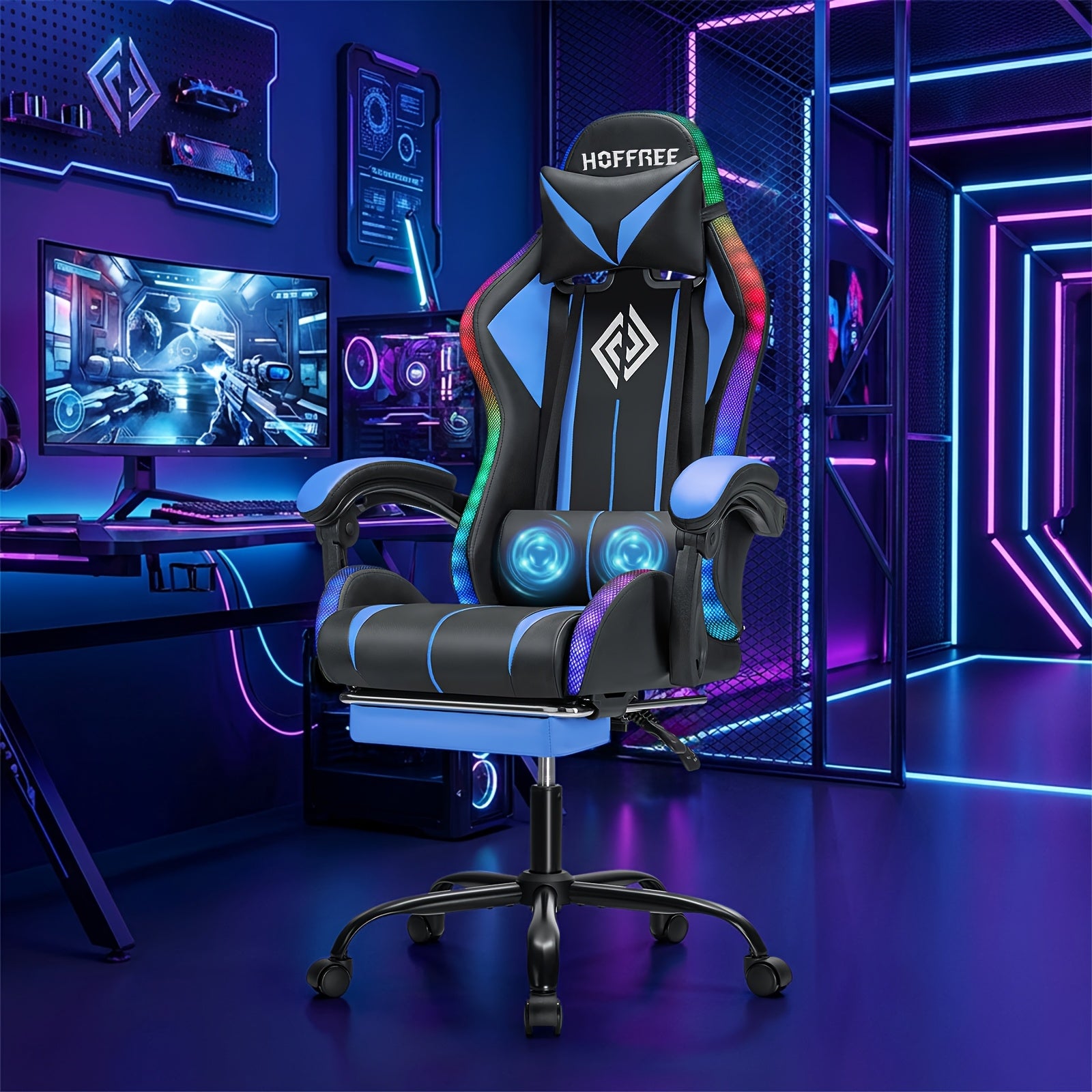rgb gaming chair led lights massage ergonomic computer chair