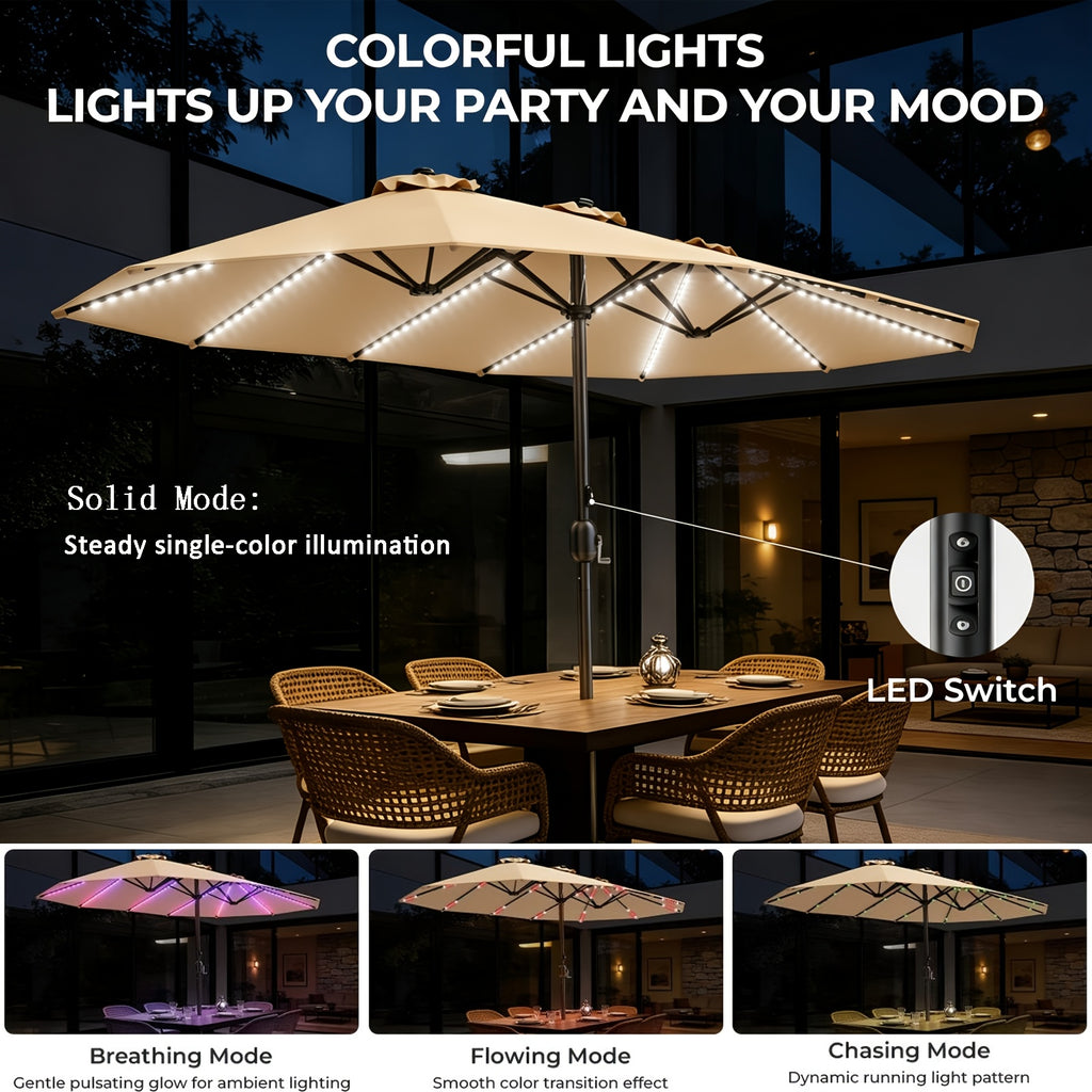 15ft double sided patio umbrella rgb solar colorful lights
