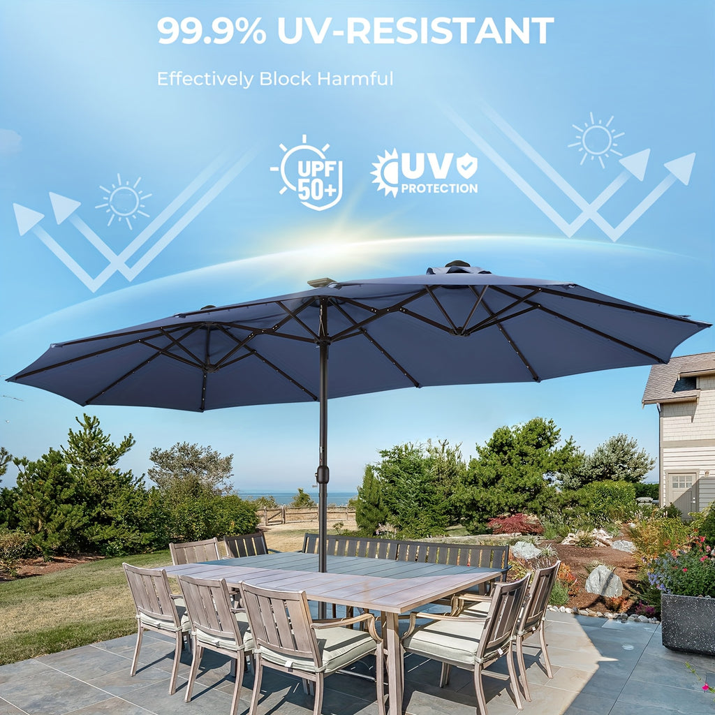 15ft outdoor double sided patio umbrella   solar led