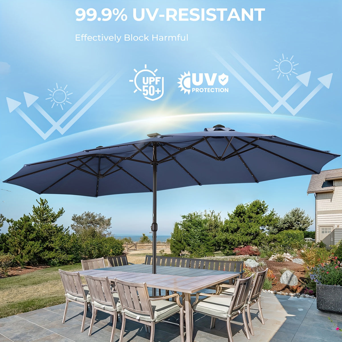 15ft outdoor double sided patio umbrella   solar led