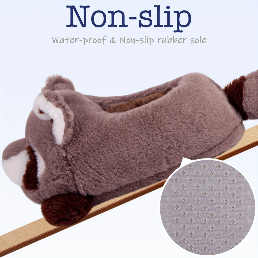 cute stuffed gray raccoon plush indoor slippers comfortable