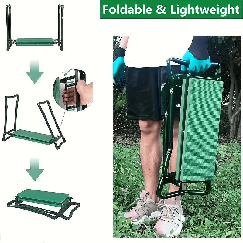 2 in 1 green metal gardening kneeling stool seat set heavy