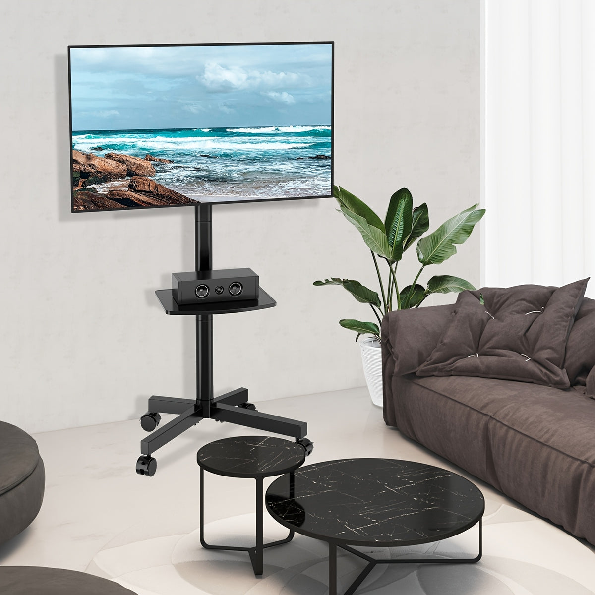 height adjustable mobile tv cart wheels 23 60 inch tvs