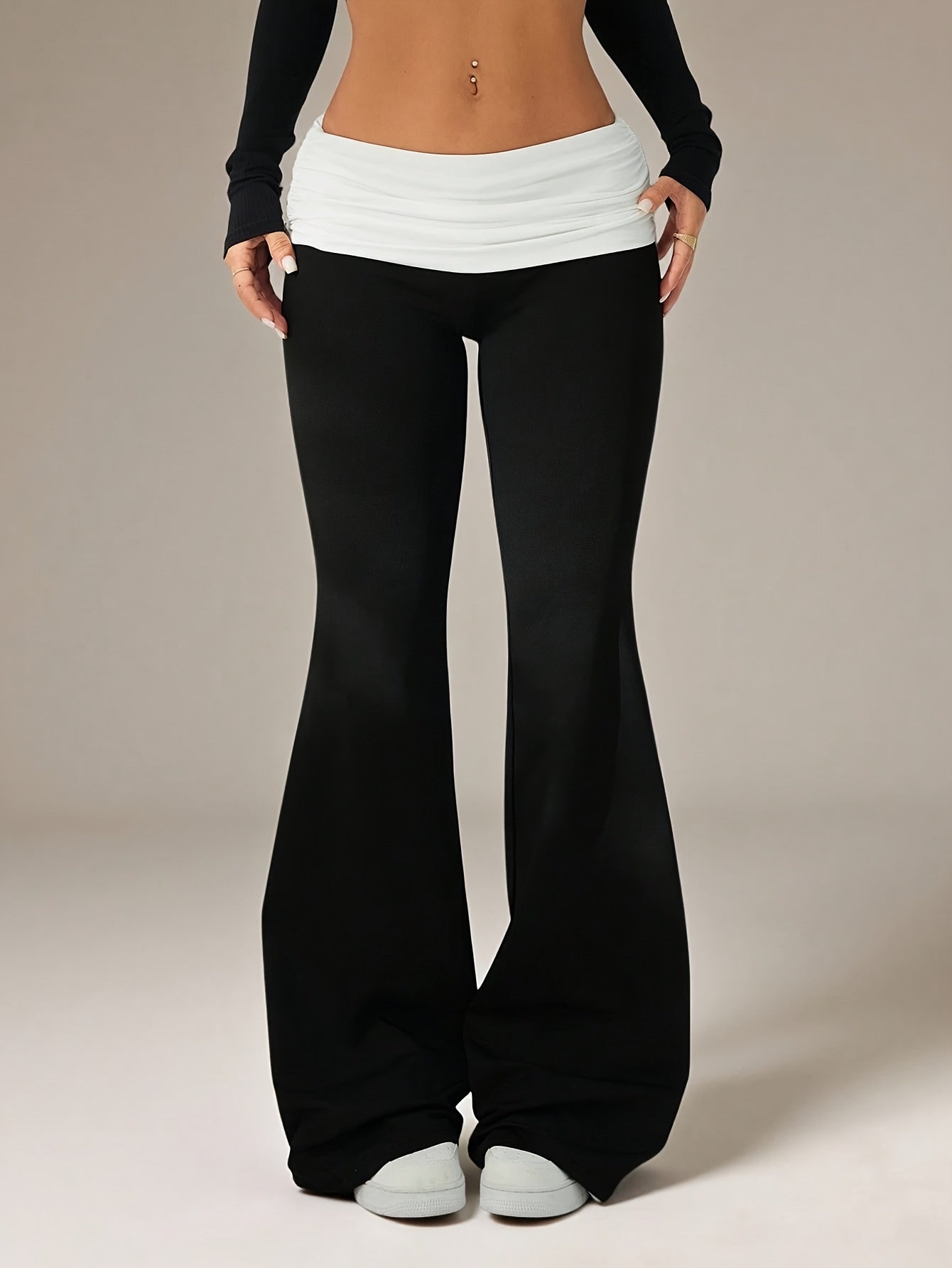 womens casual flared trousers color   waistband