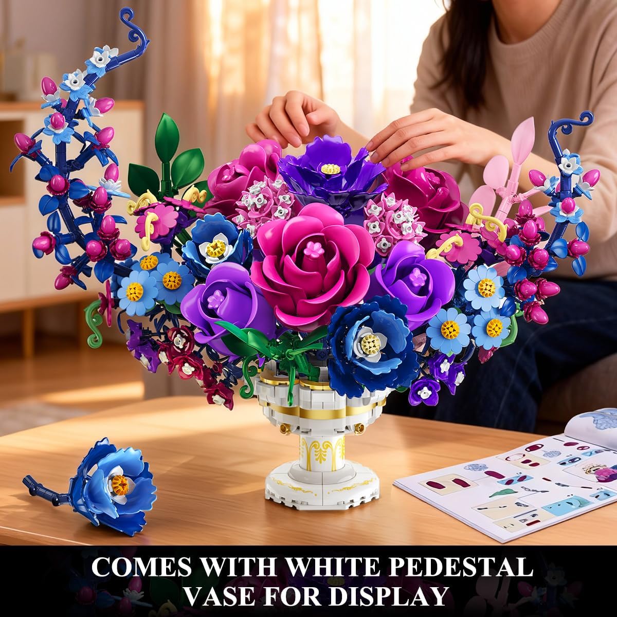 a building block toy set featuring moon shaped rose flowers