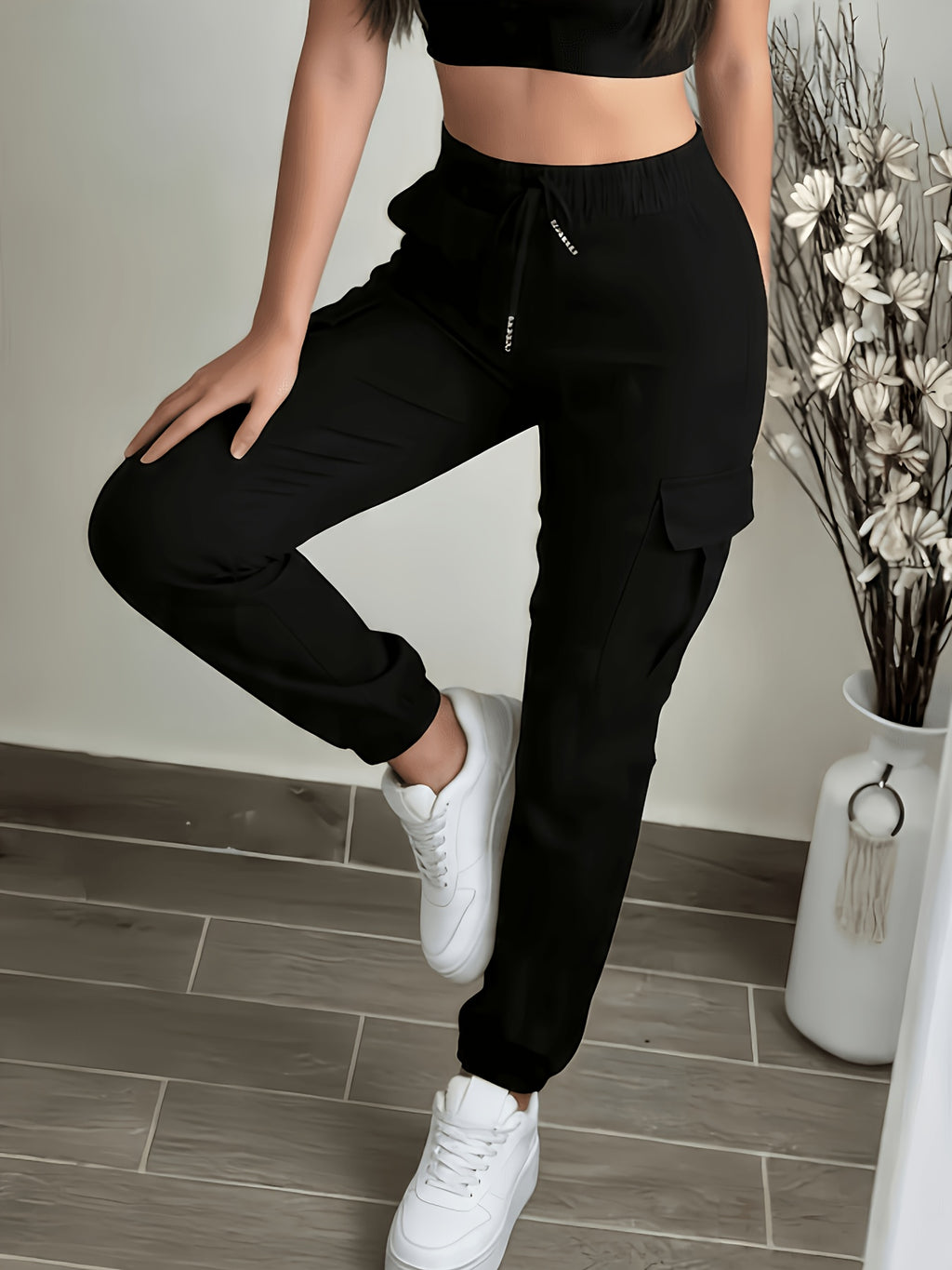 womens pocket drawstring cargo pants summer sports long