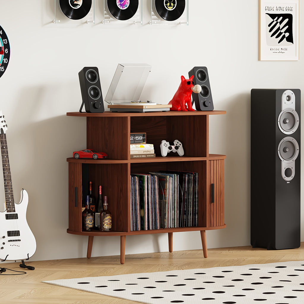 century modern record player stand storage vinyl record