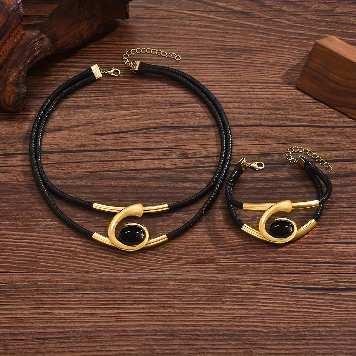 two piece set stylish bohemian style double layer black rope