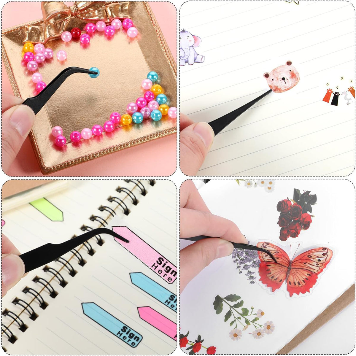 2pcs black manual tweezers stainless steel multi functional