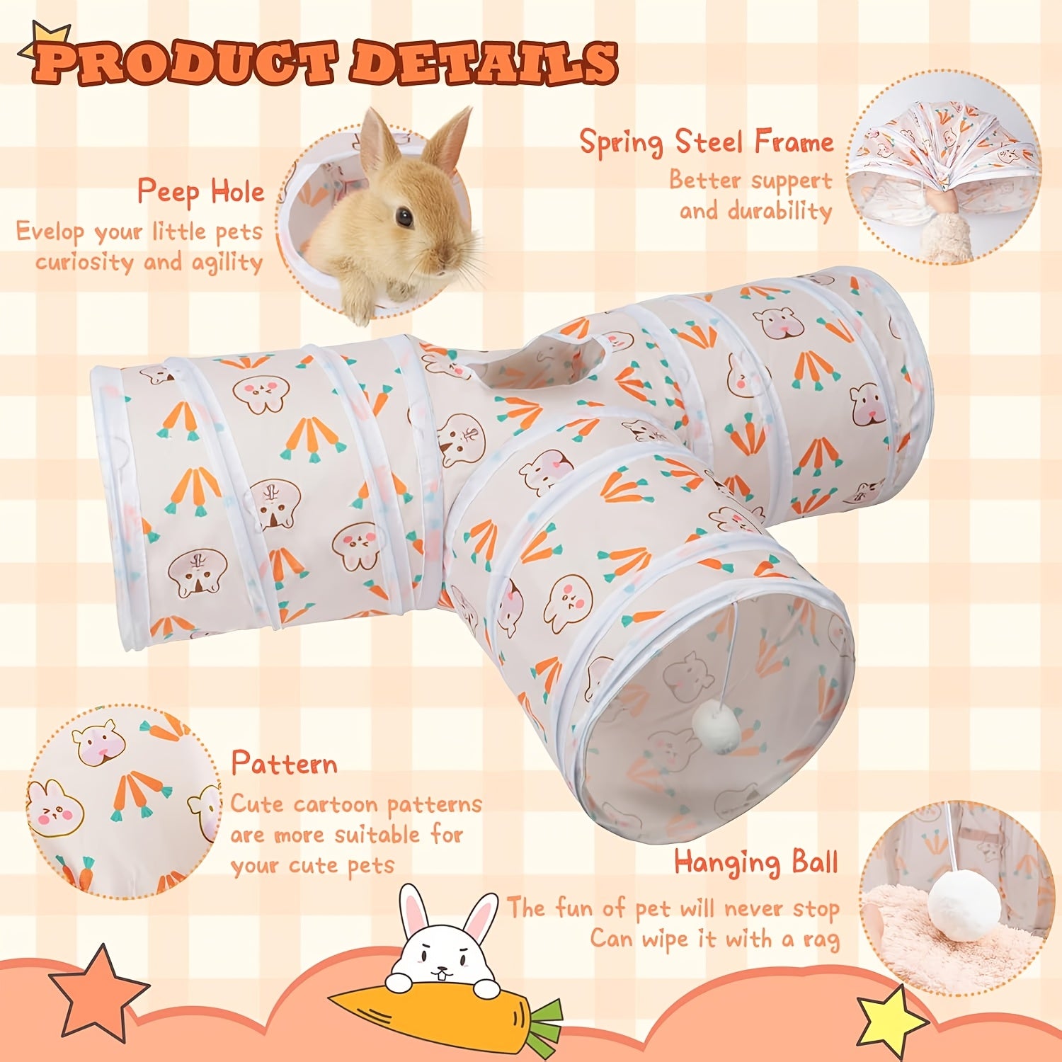 3 way rabbit   collapsible play tube bunnies small pet