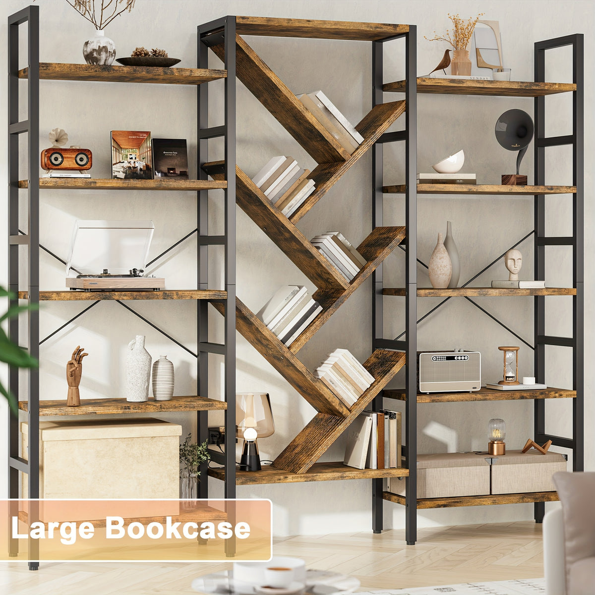 a   wooden bookcase measuring 70 9 x 70 featuring 5