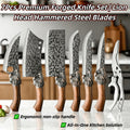 7pcs chef knife set   damascus style blade brown