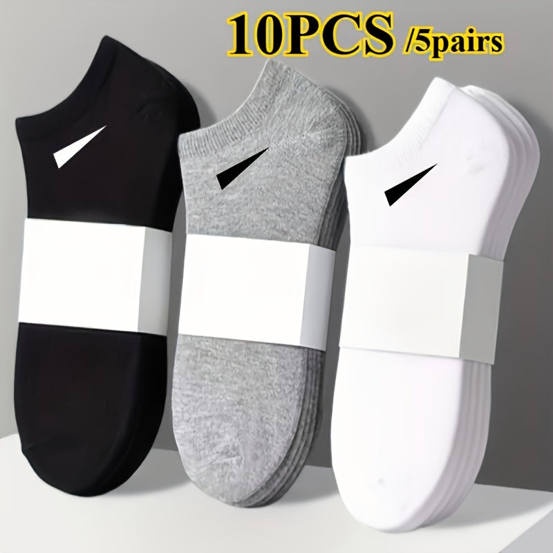 10pcs 5 pairs womens casual solid color socks breathable