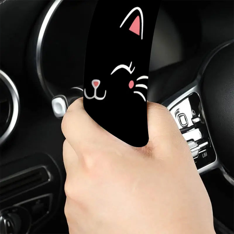 cute cat face pattern steering wheel cover minimalist style