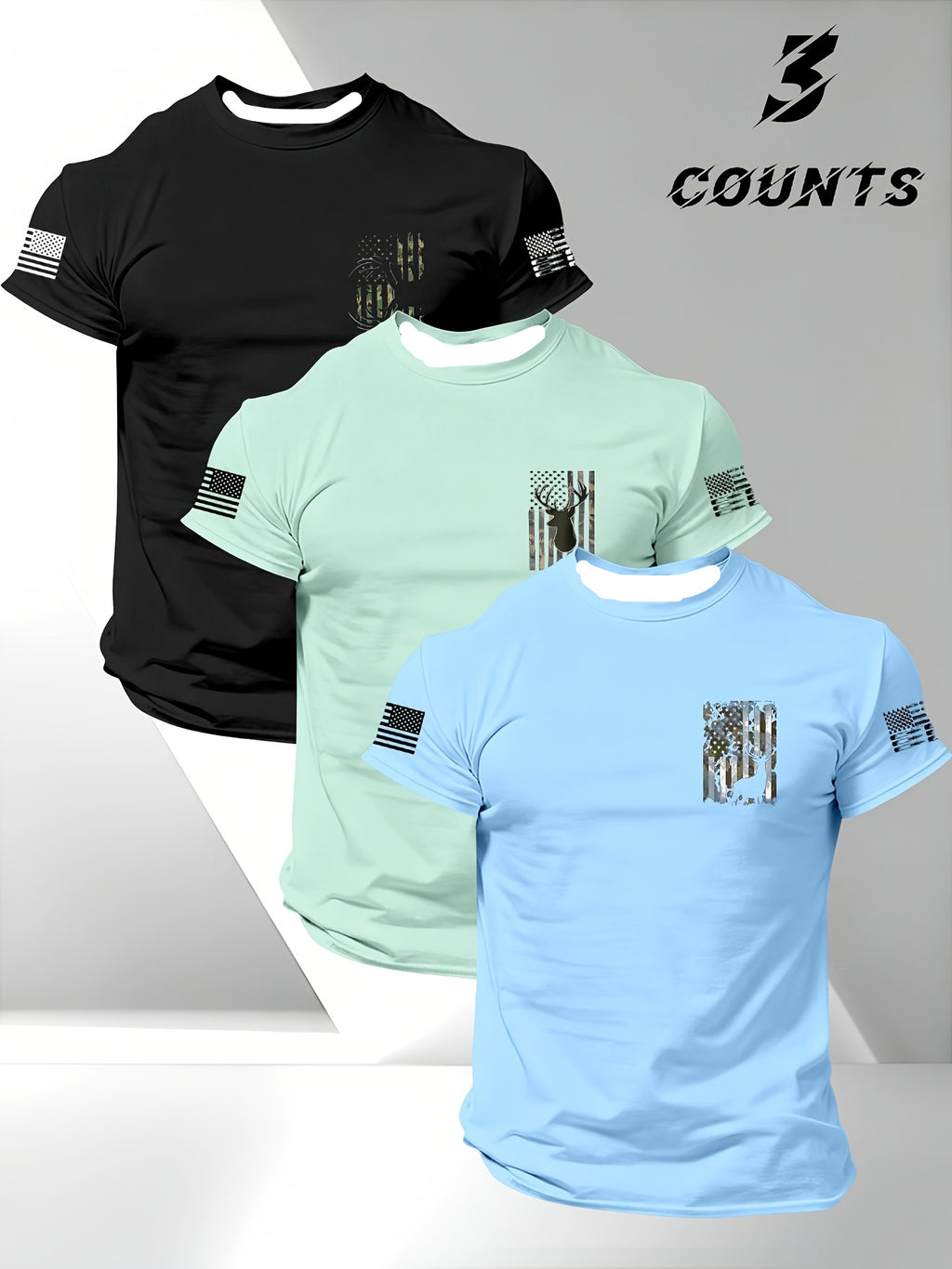 3 pc mens short sleeve t shirts american   250th