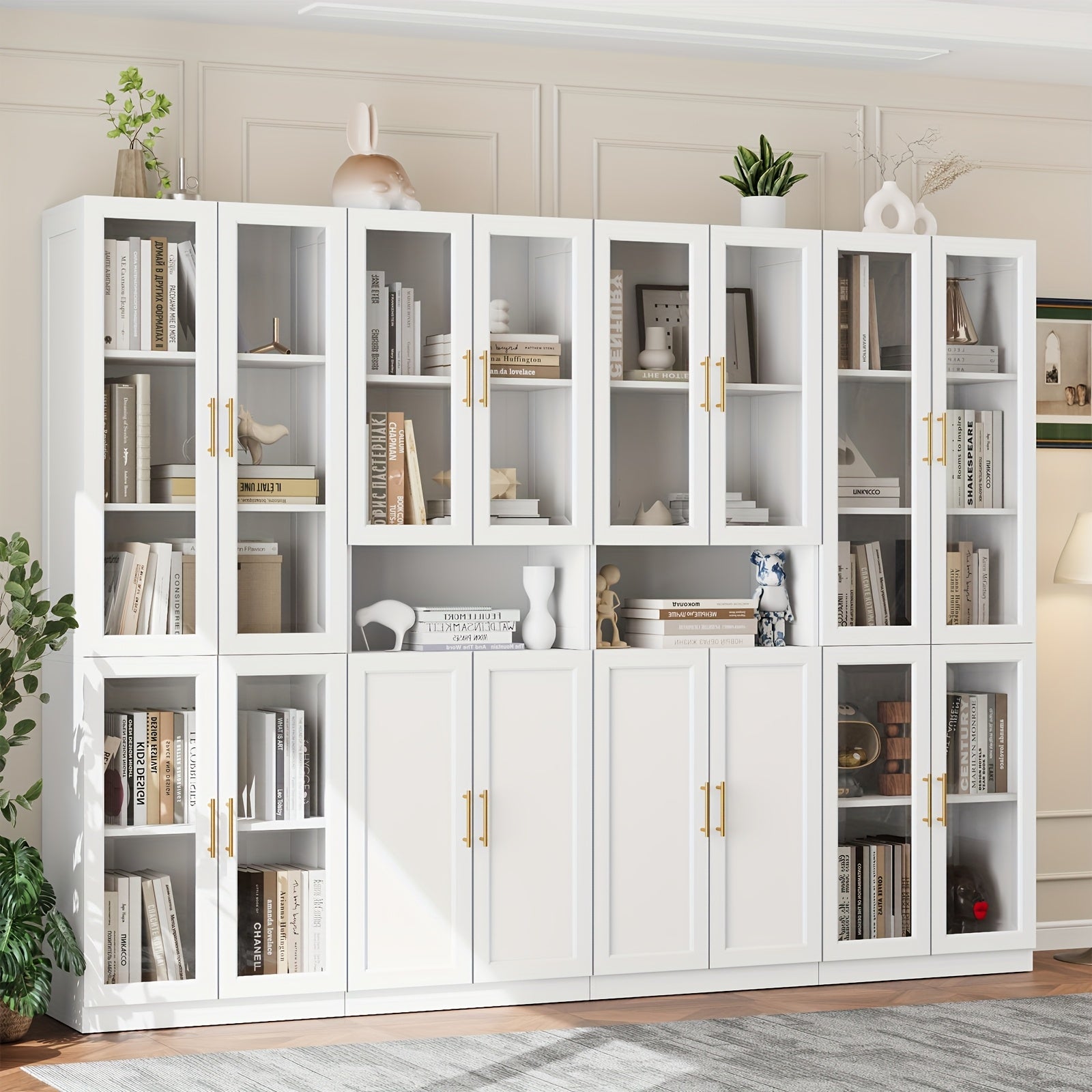 modular bookshelf display cabinet set glass doors drawers 5