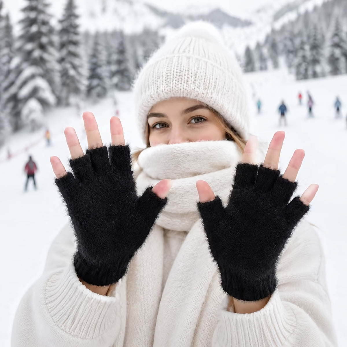 2pcs womens thermal fingerless gloves half finger warm