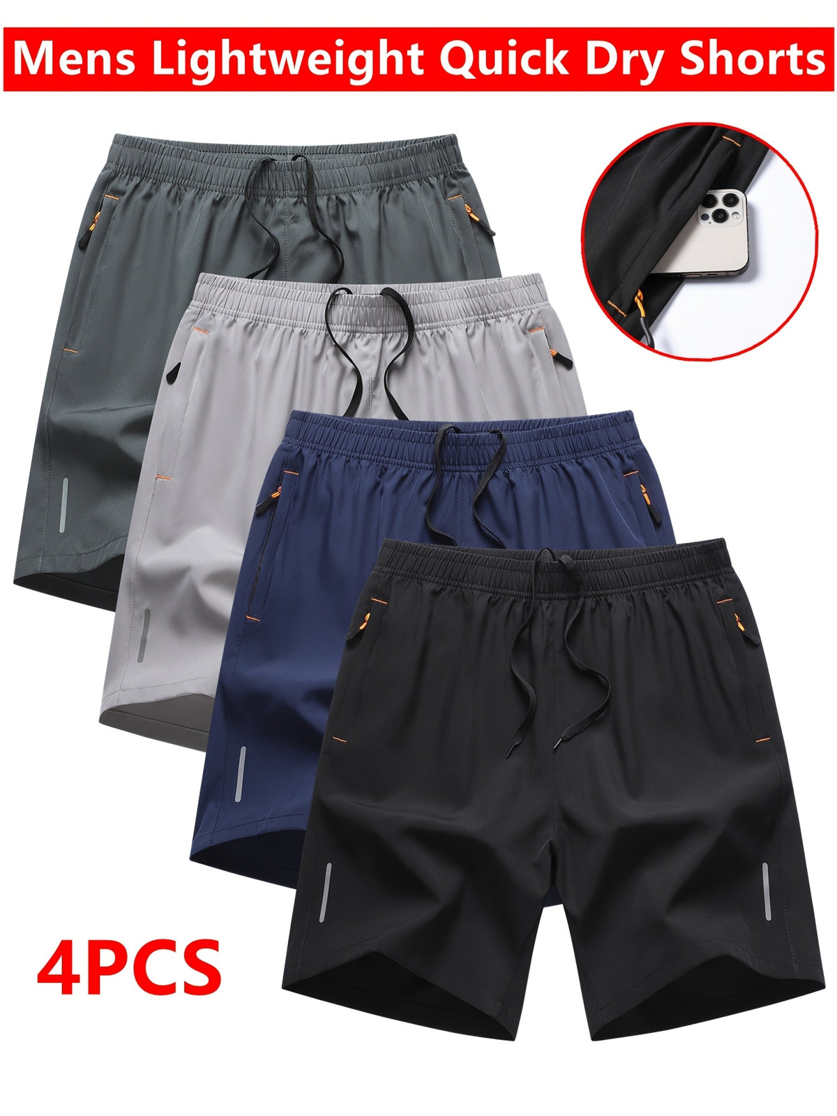 4pcs mens summer athletic shorts quick dry lightweight