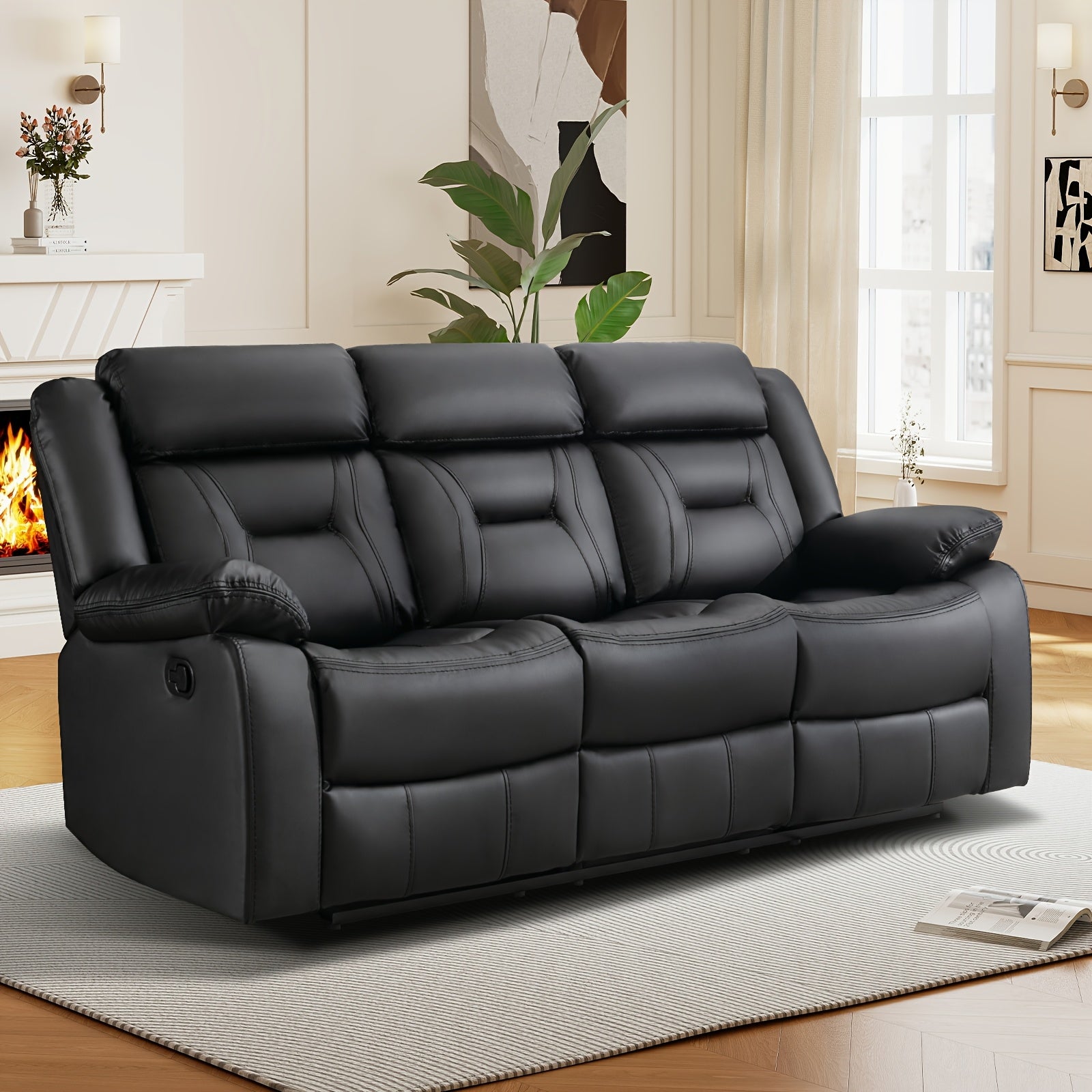 faux leather manual recliner set 3 seat sofa loveseat