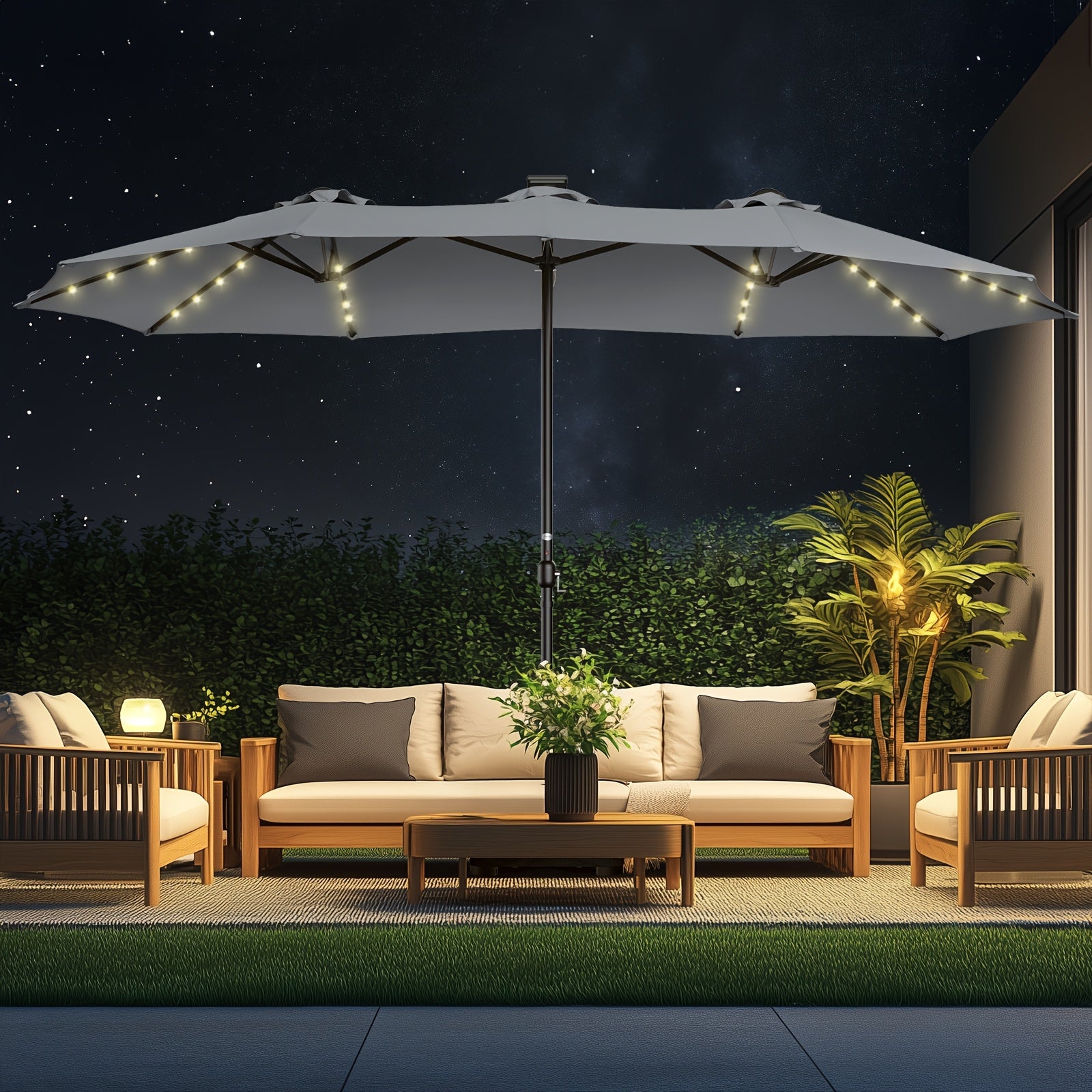 15ft outdoor double sided patio umbrella   solar led
