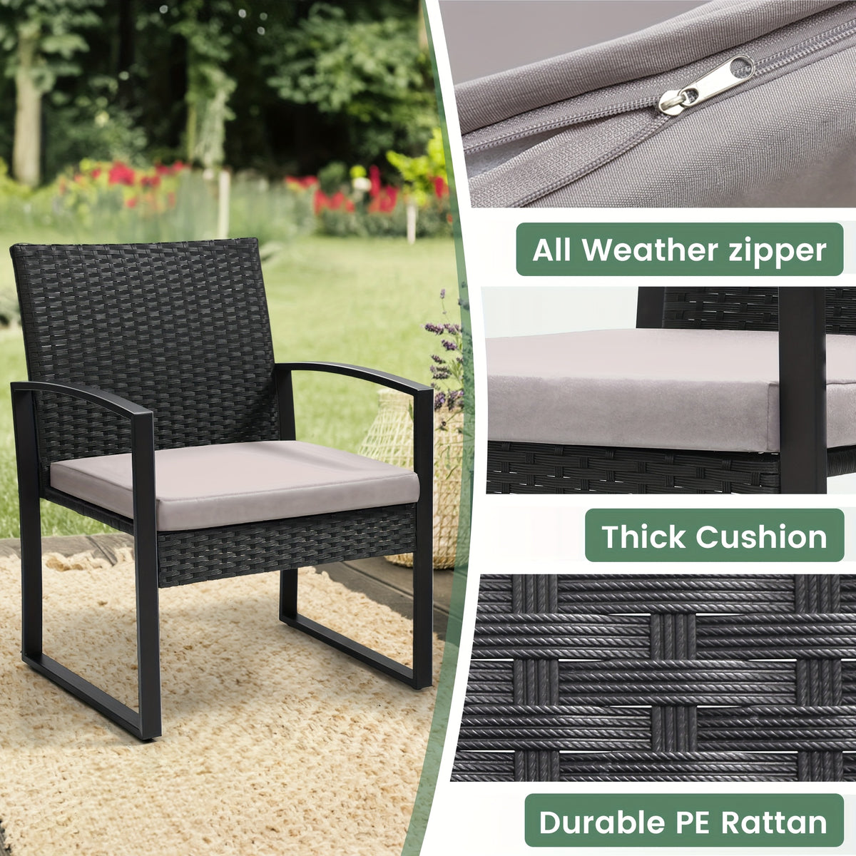 3pcs outdoor seating arrangement made wicker rattan