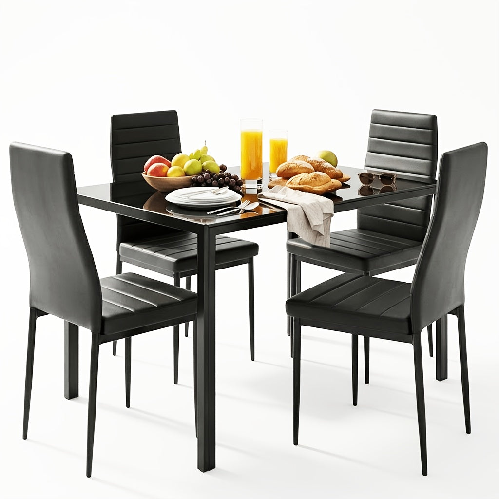 5pcs set dining table set modern rectangular glass dining