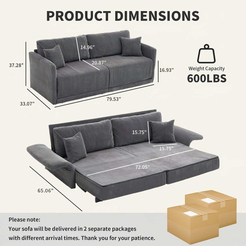 sleeper sofa bed set 2 in 1 convertible 2 seater corduroy